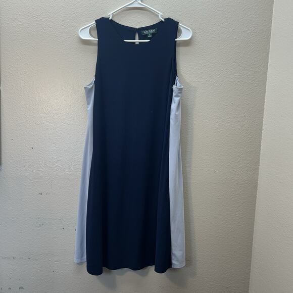Lauren Ralph Lauren S 12 Two-Tone Jersey Knit Trapeze Knee Length Dress Career - Picture 1 of 9